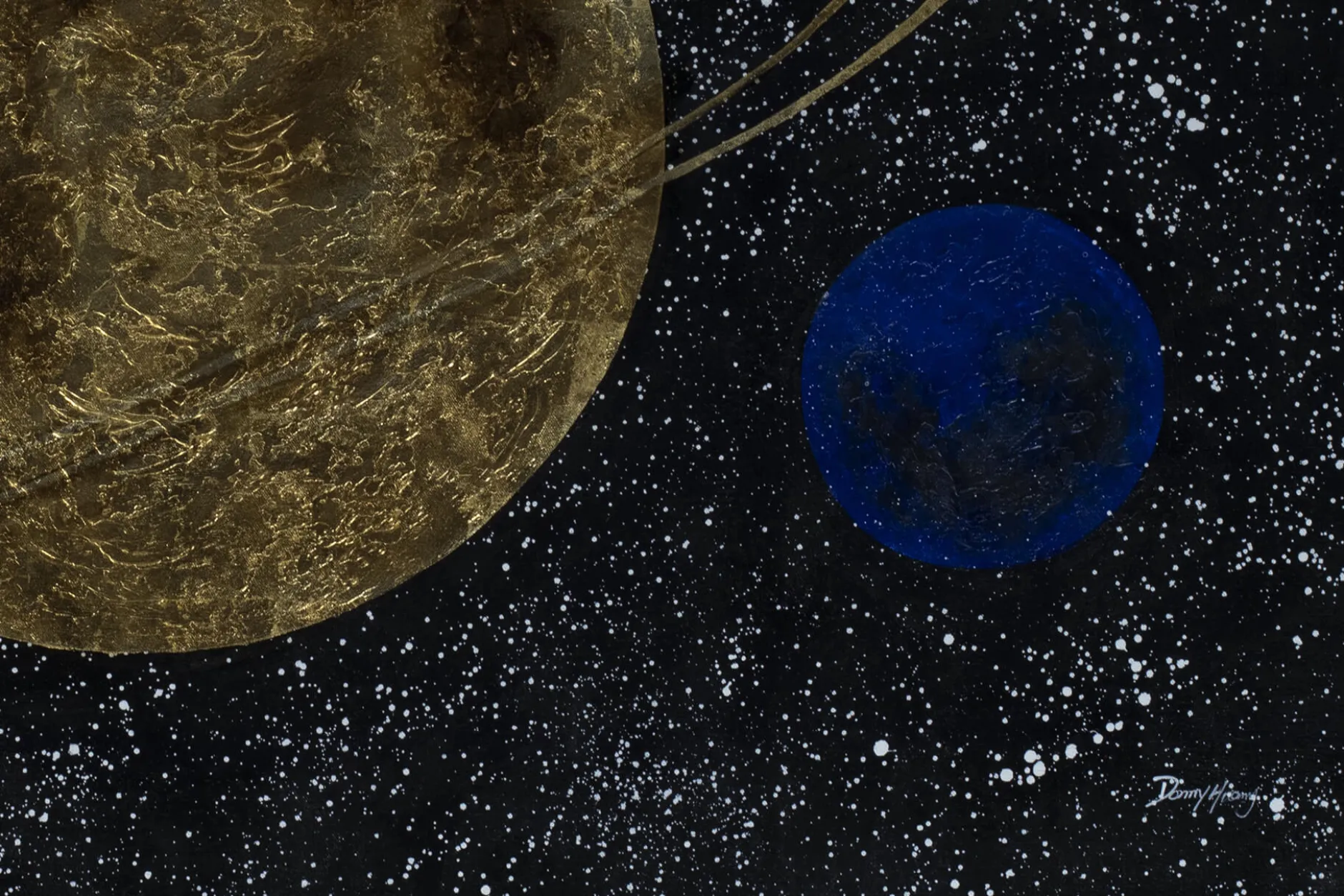 XXL Öl Gemälde 'Goldener Planet' | Handgemaltes Unikat