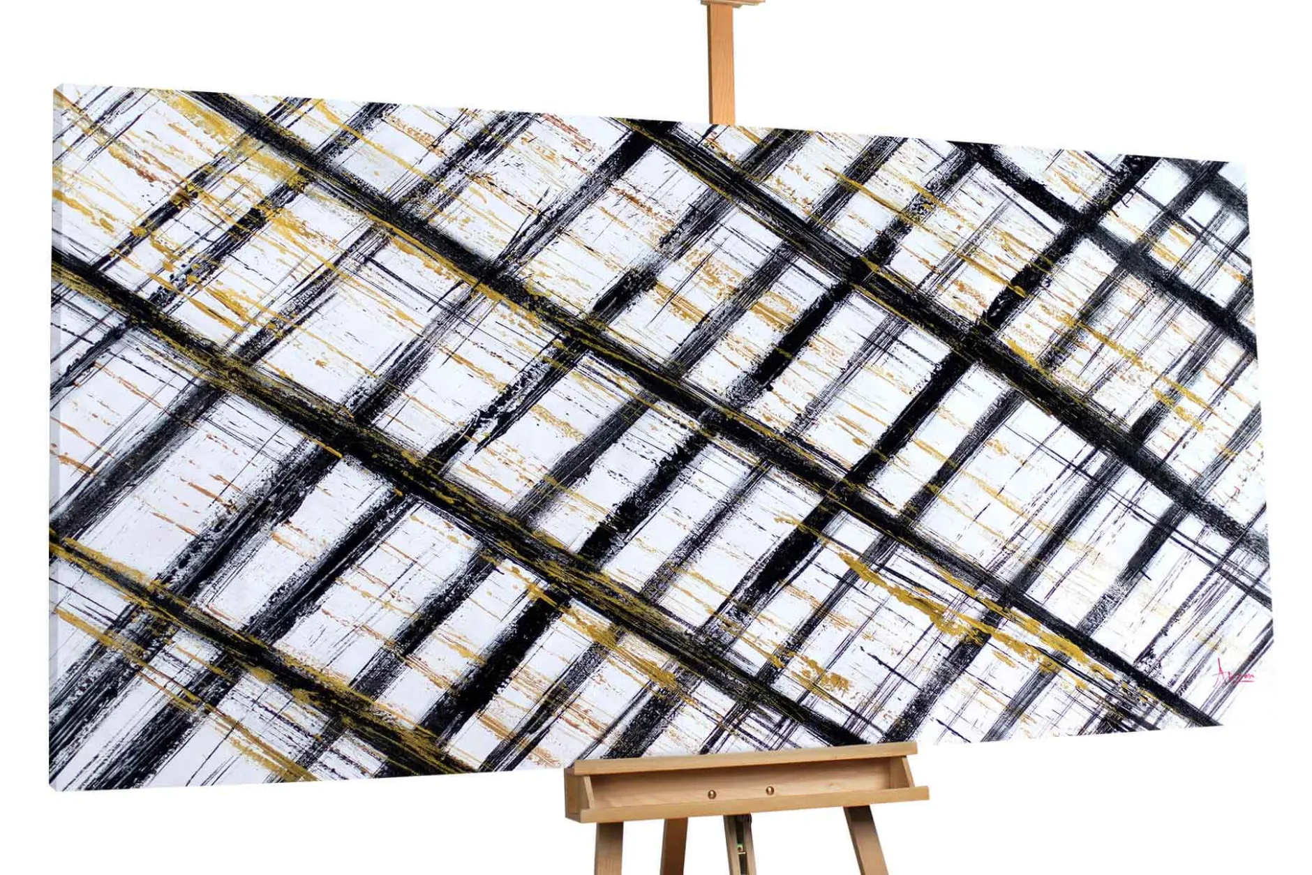 XXL Öl Gemälde 'Golden Grid' | Handgemaltes Unikat