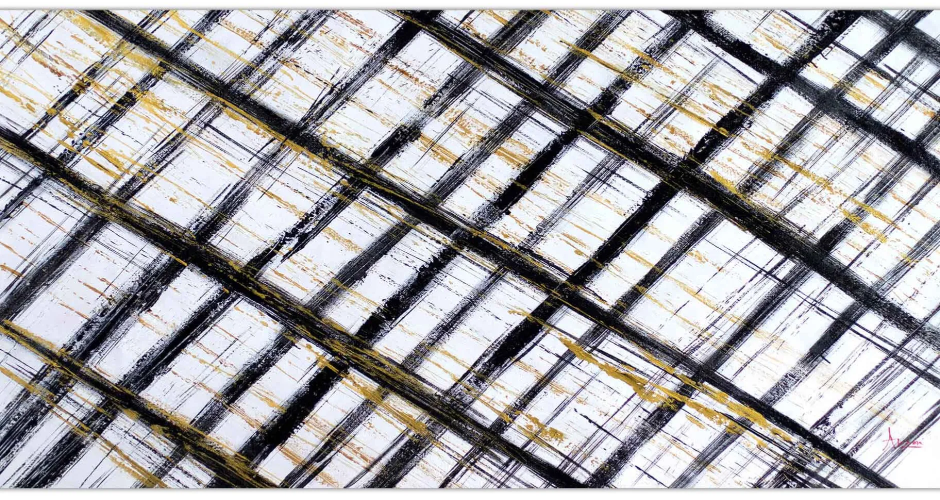 XXL Öl Gemälde 'Golden Grid' | Handgemaltes Unikat
