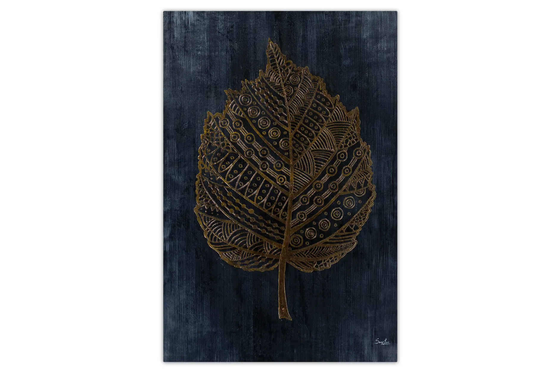XXL Öl Gemälde 'Golden Leaf Pattern' | Handgemaltes Unikat