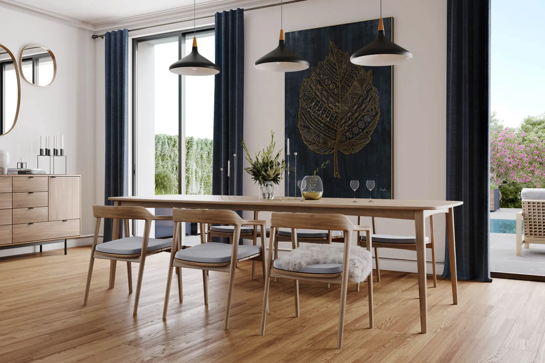 XXL Öl Gemälde 'Golden Leaf Pattern' | Handgemaltes Unikat