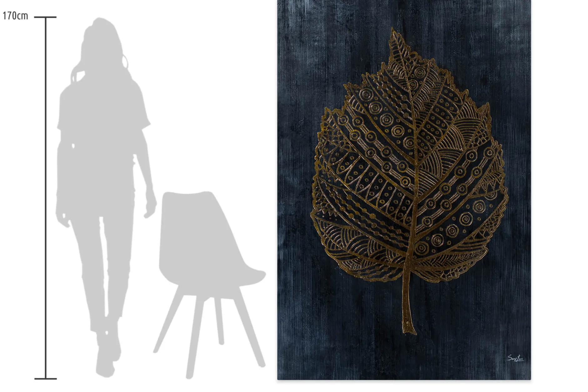 XXL Öl Gemälde 'Golden Leaf Pattern' | Handgemaltes Unikat