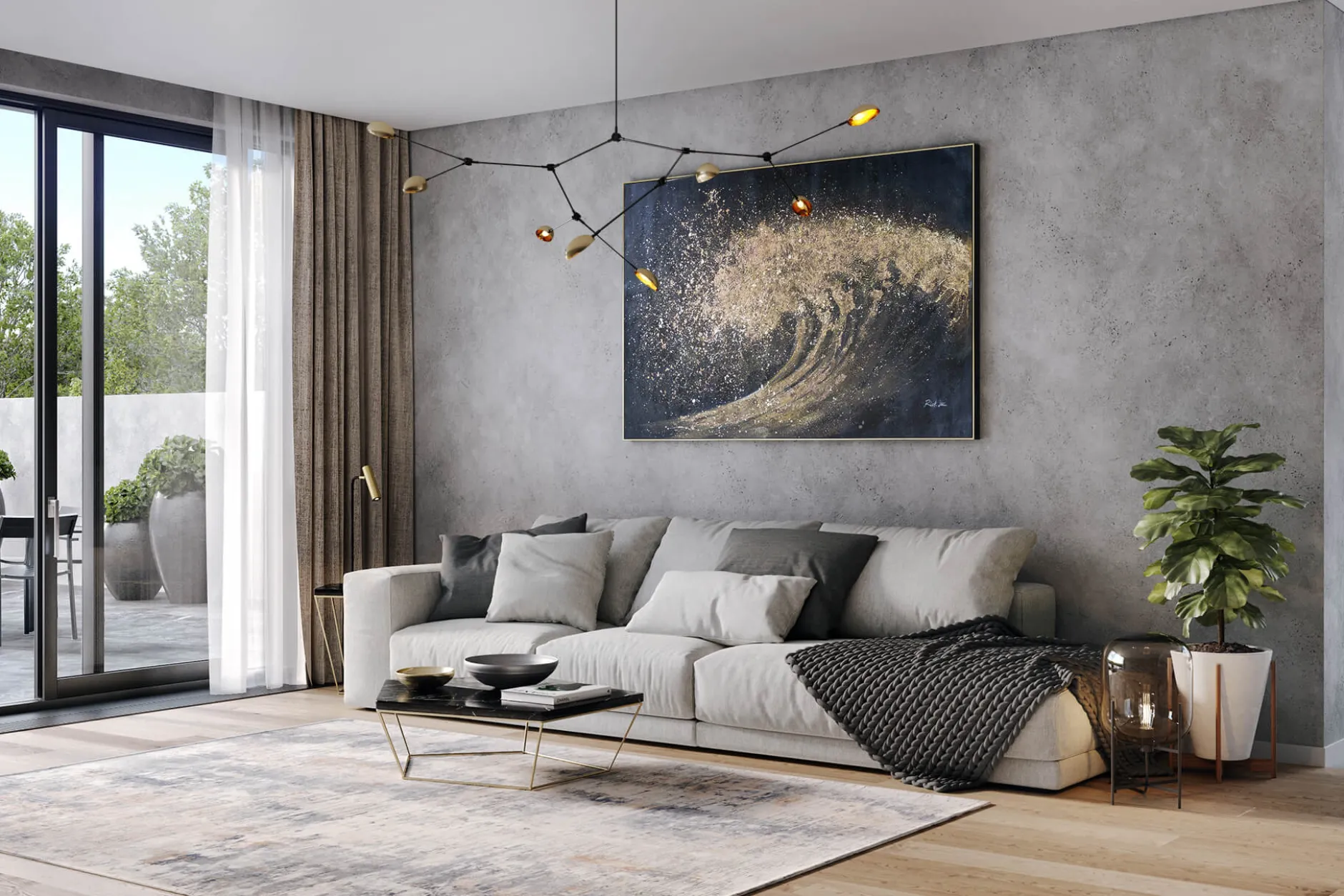 XXL Öl Gemälde 'Golden Wave' | Handgemaltes Unikat