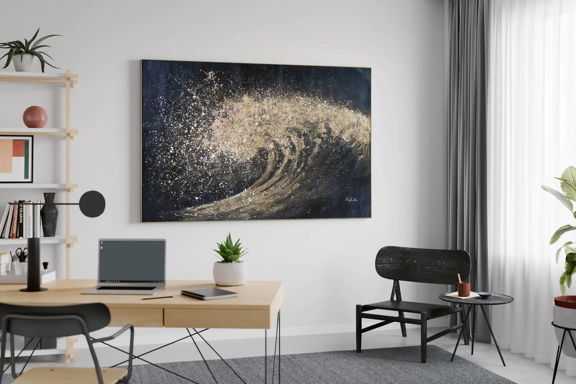 XXL Öl Gemälde 'Golden Wave' | Handgemaltes Unikat