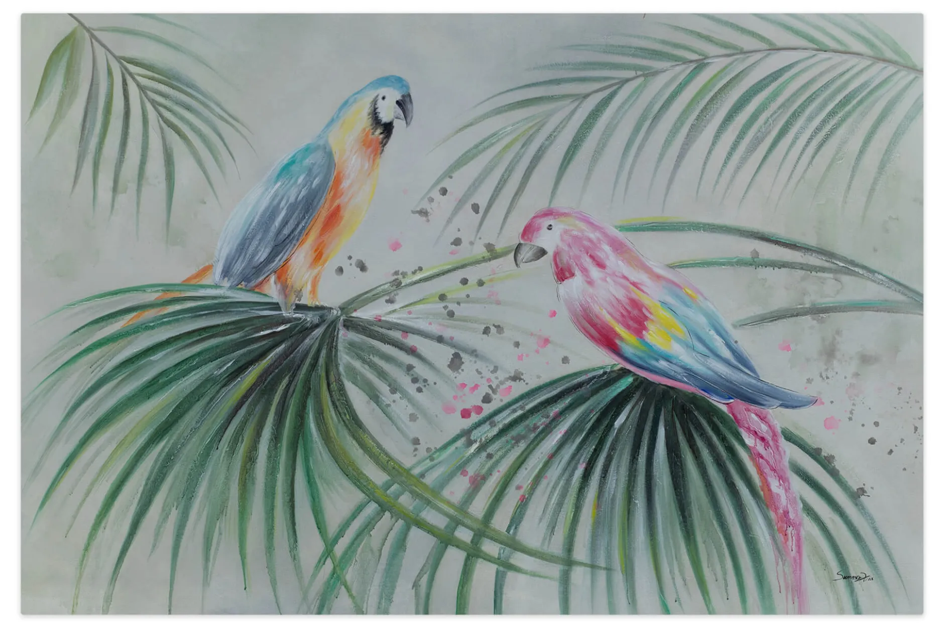 XXL Öl Gemälde 'Gorgeous Macaws' | Handgemaltes Unikat