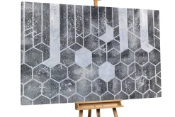 XXL Öl Gemälde 'Grey Honeycombs' | Handgemaltes Unikat