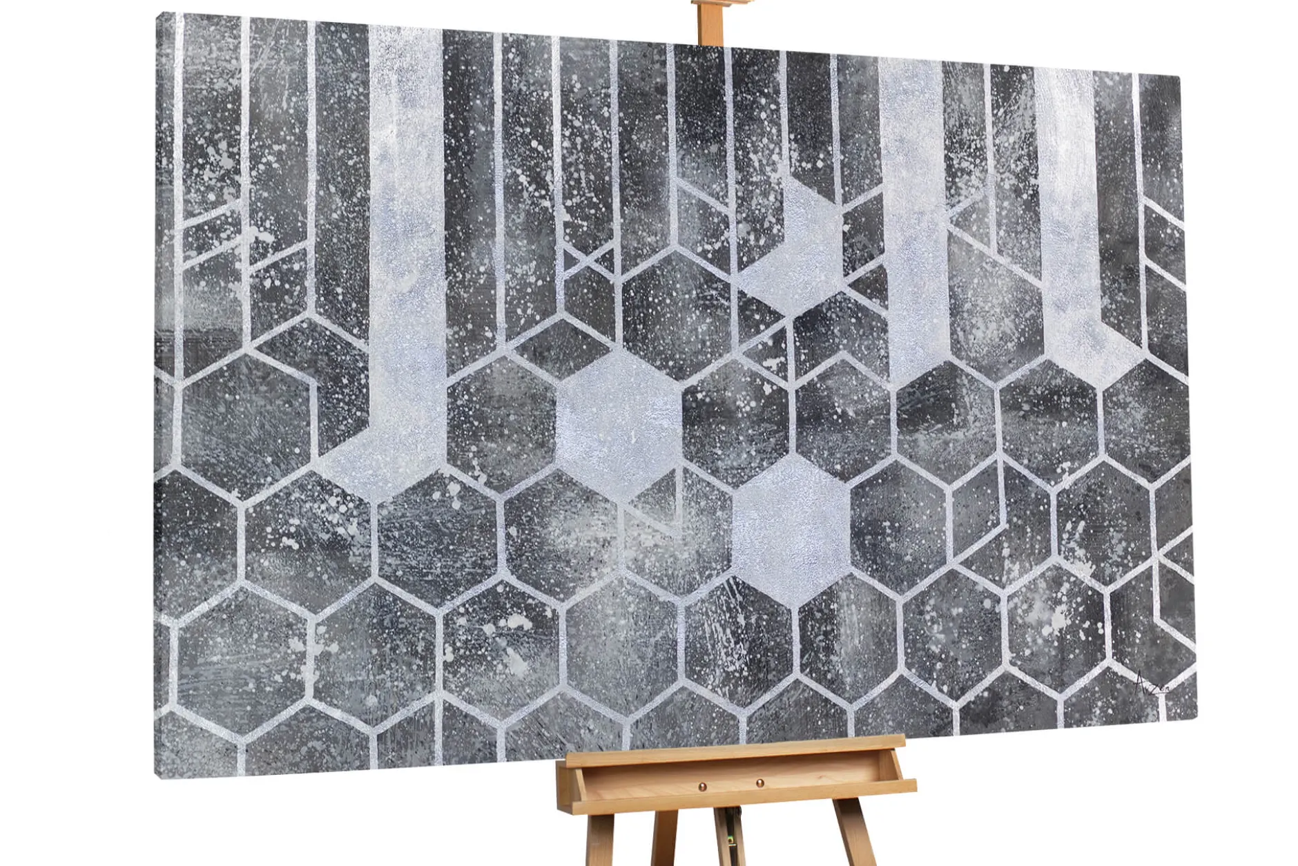 XXL Öl Gemälde 'Grey Honeycombs' | Handgemaltes Unikat