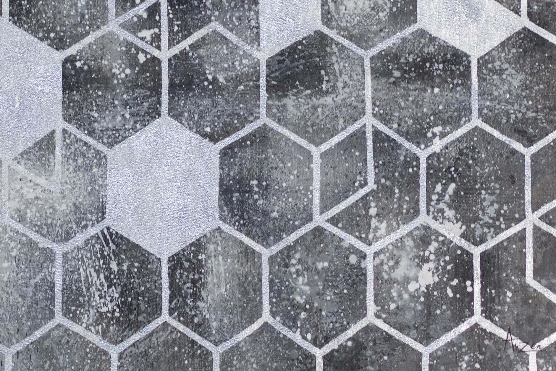 XXL Öl Gemälde 'Grey Honeycombs' | Handgemaltes Unikat