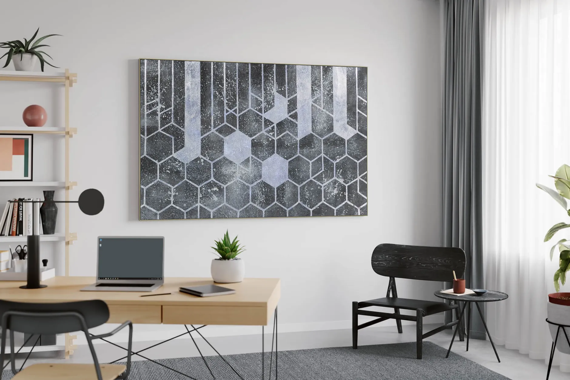 XXL Öl Gemälde 'Grey Honeycombs' | Handgemaltes Unikat