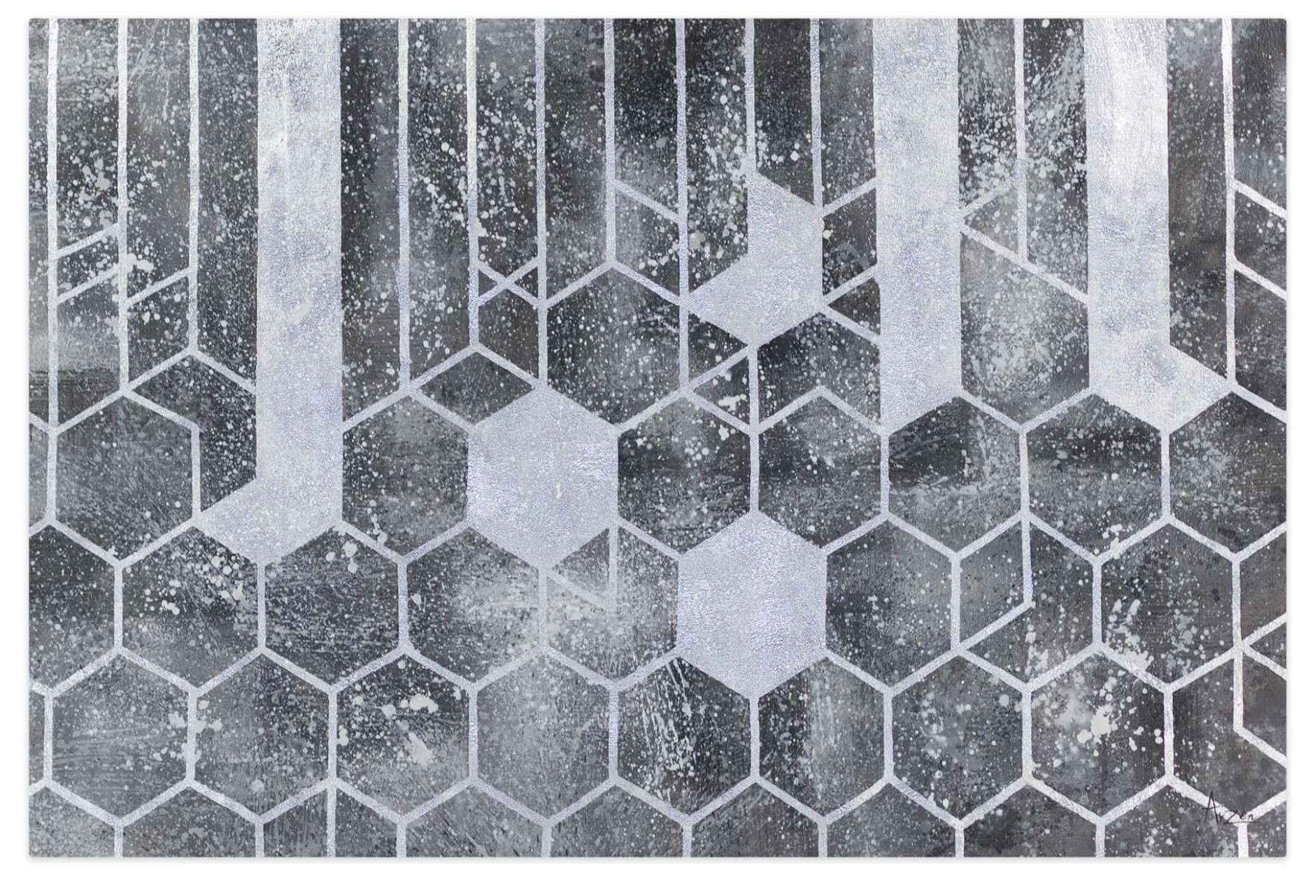 XXL Öl Gemälde 'Grey Honeycombs' | Handgemaltes Unikat