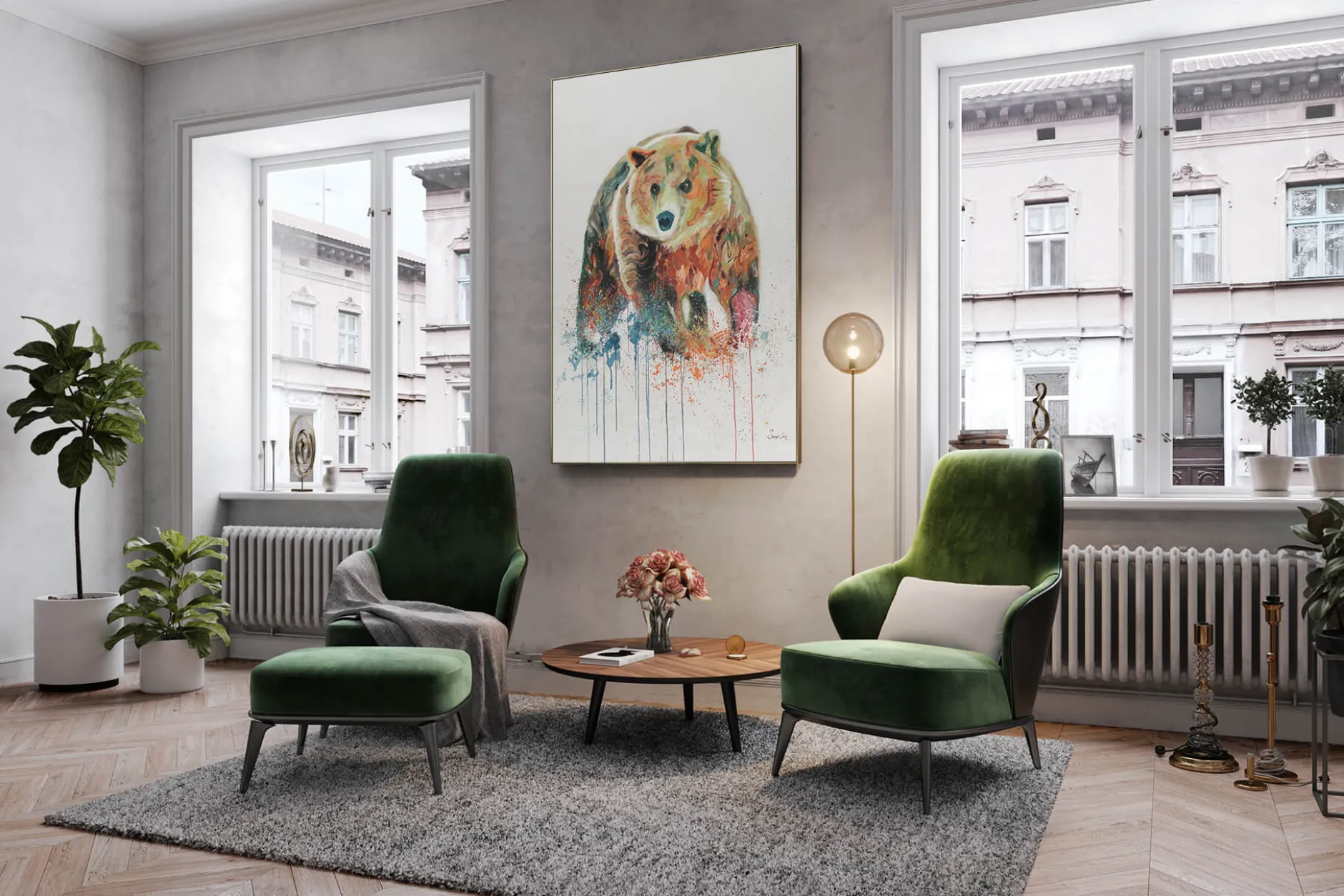 XXL Öl Gemälde 'Groovy Grizzly' | Handgemaltes Unikat
