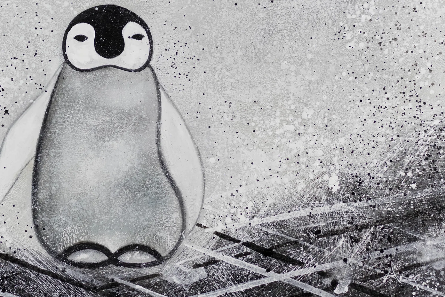 XXL Öl Gemälde 'Ich bin's Pingu' | Handgemaltes Unikat