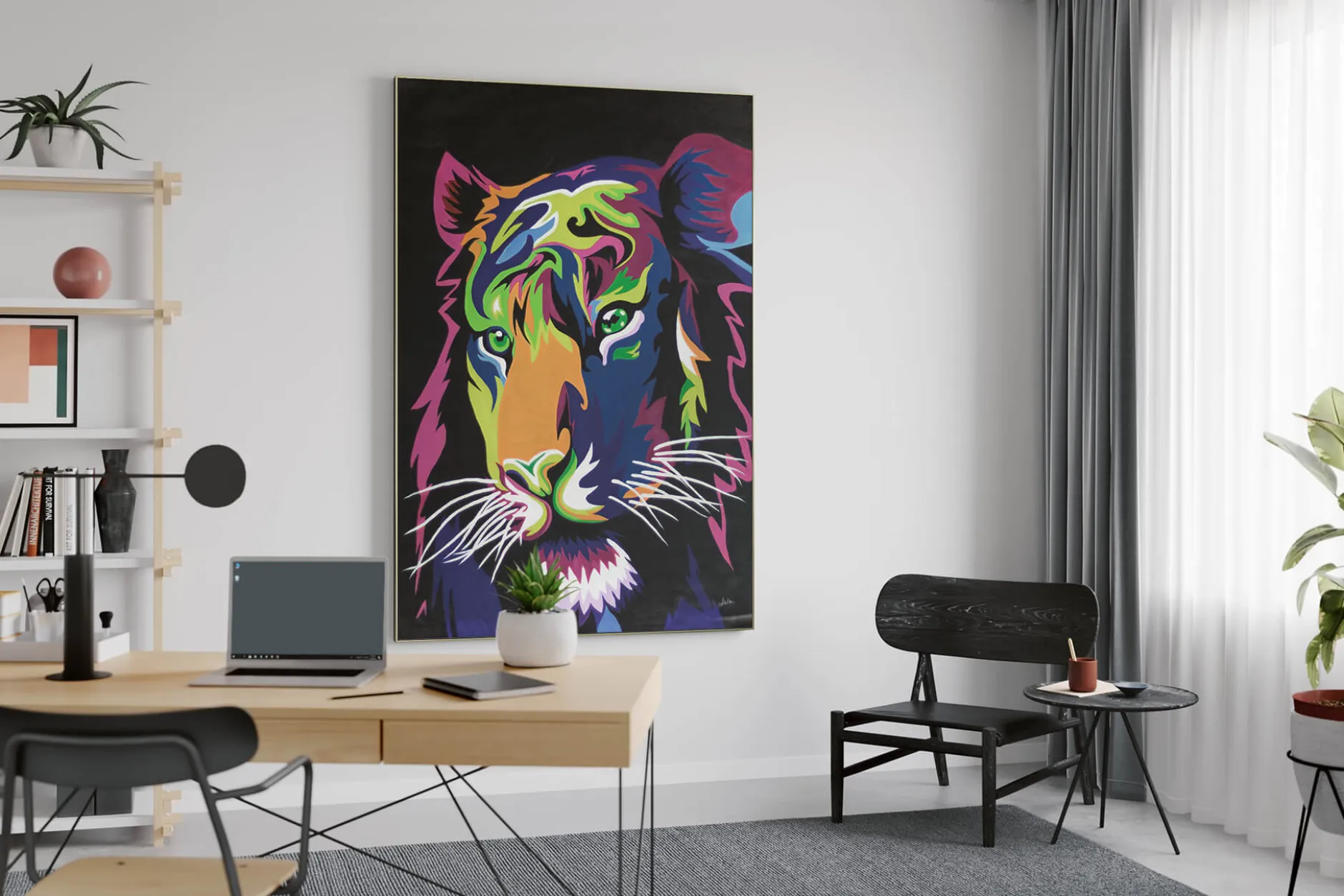 XXL Öl Gemälde 'Illuminated Tiger' | Handgemaltes Unikat