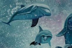 XXL Öl Gemälde 'Jolly Dolphins' | Handgemaltes Unikat