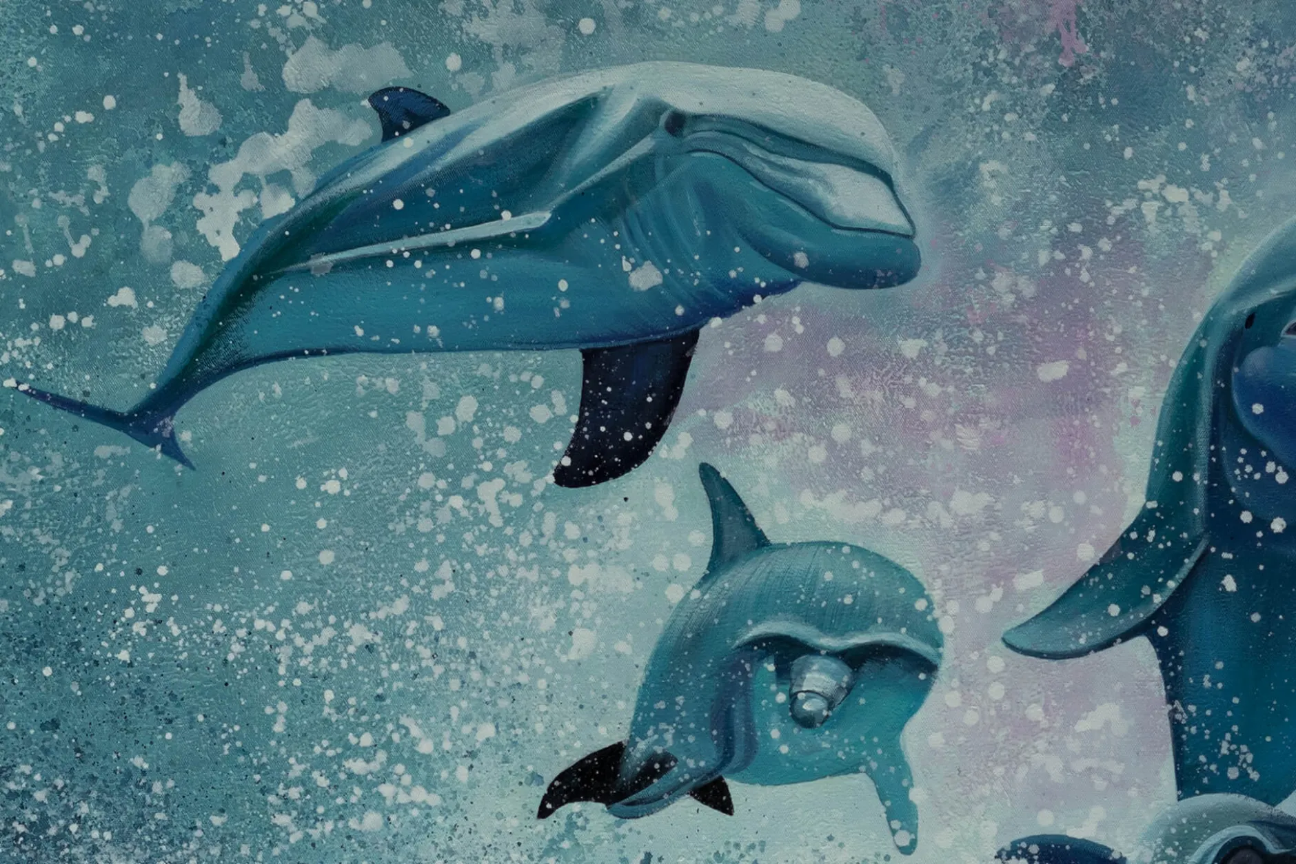 XXL Öl Gemälde 'Jolly Dolphins' | Handgemaltes Unikat