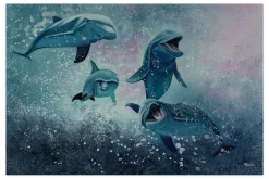 XXL Öl Gemälde 'Jolly Dolphins' | Handgemaltes Unikat