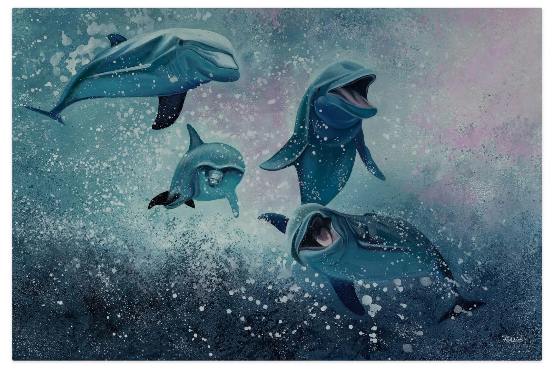 XXL Öl Gemälde 'Jolly Dolphins' | Handgemaltes Unikat