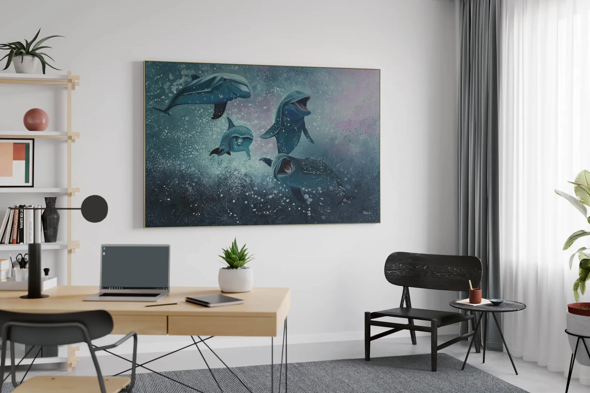 XXL Öl Gemälde 'Jolly Dolphins' | Handgemaltes Unikat