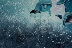 XXL Öl Gemälde 'Jolly Dolphins' | Handgemaltes Unikat