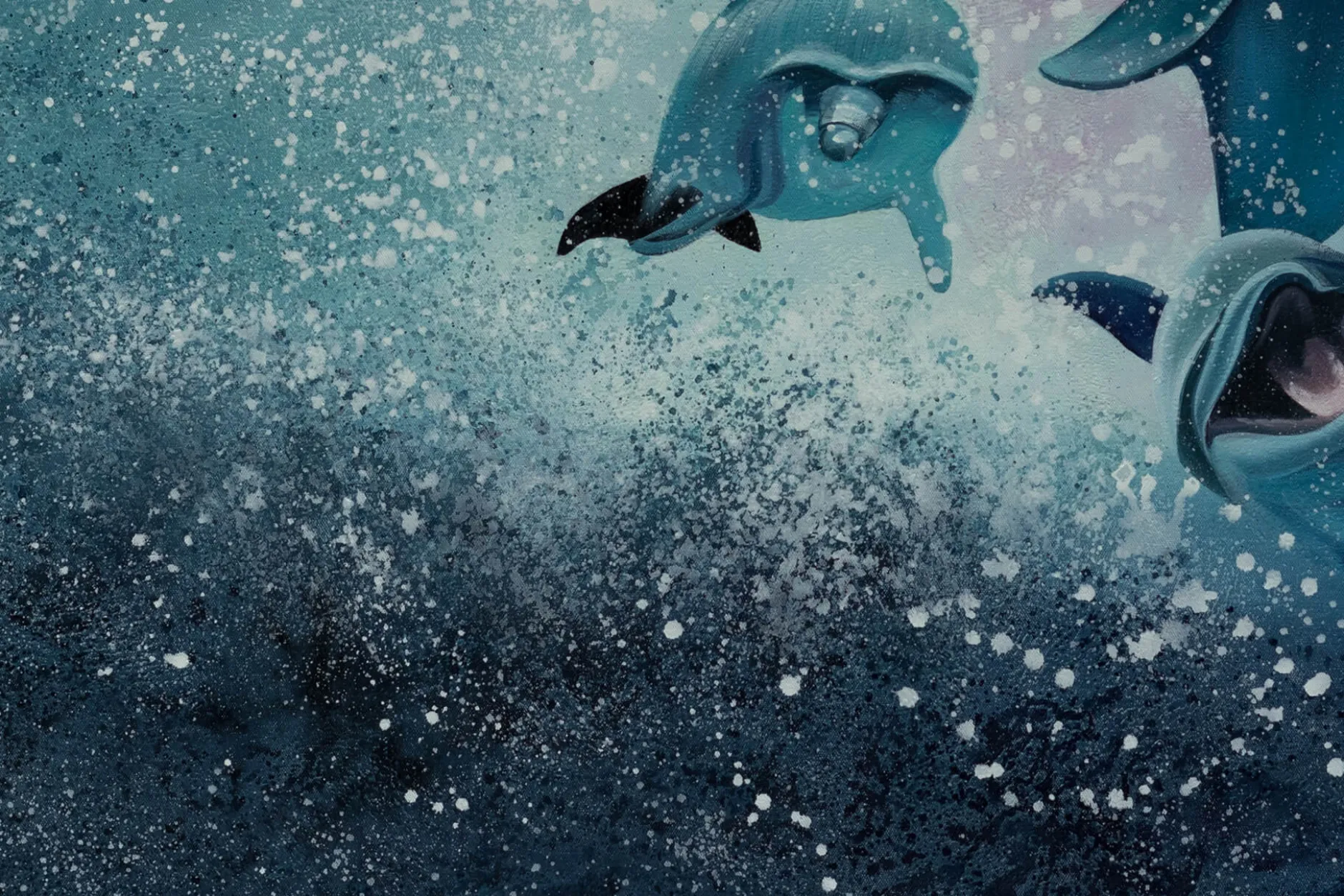 XXL Öl Gemälde 'Jolly Dolphins' | Handgemaltes Unikat