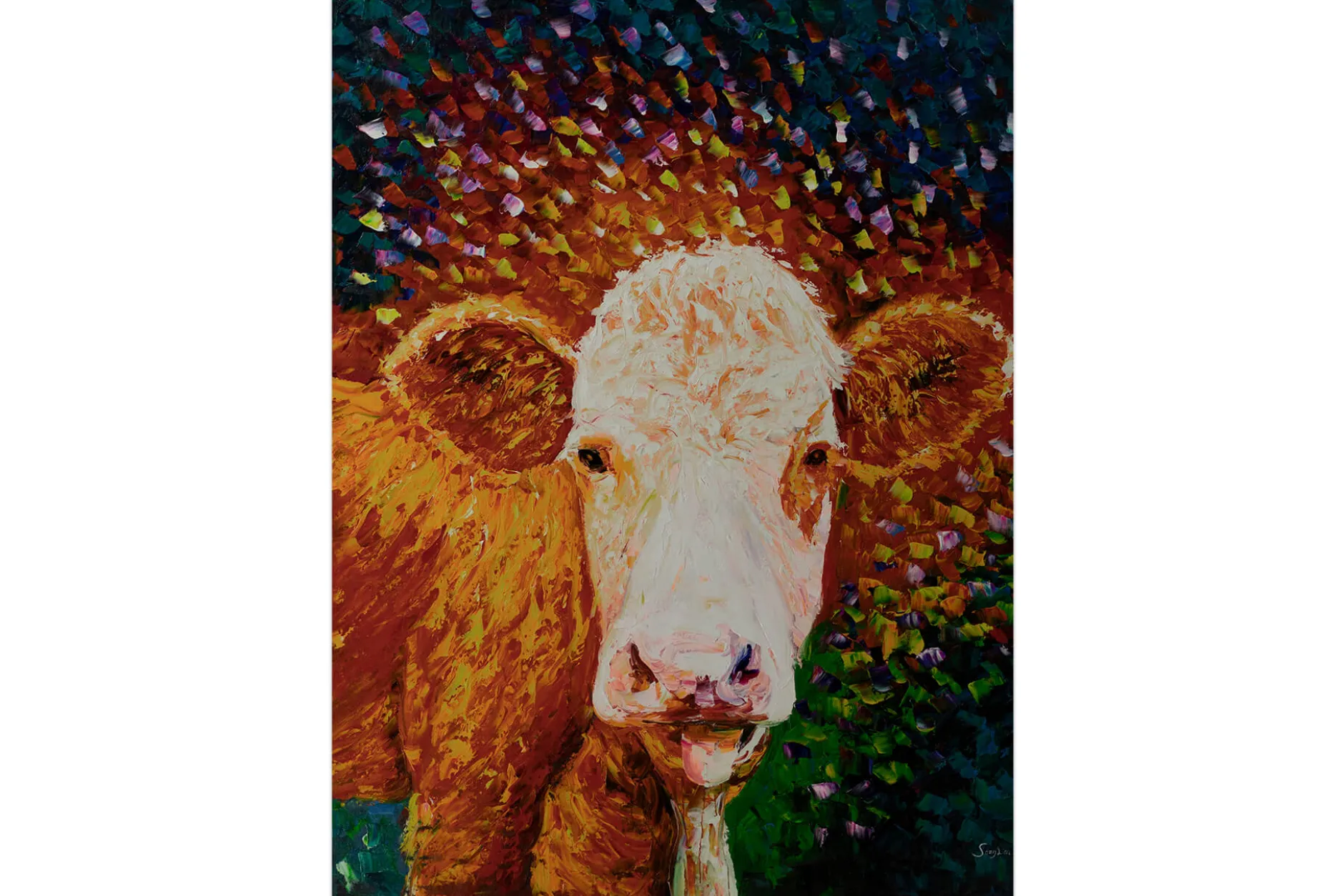 XXL Öl Gemälde 'Joyful Cow' | Handgemaltes Unikat