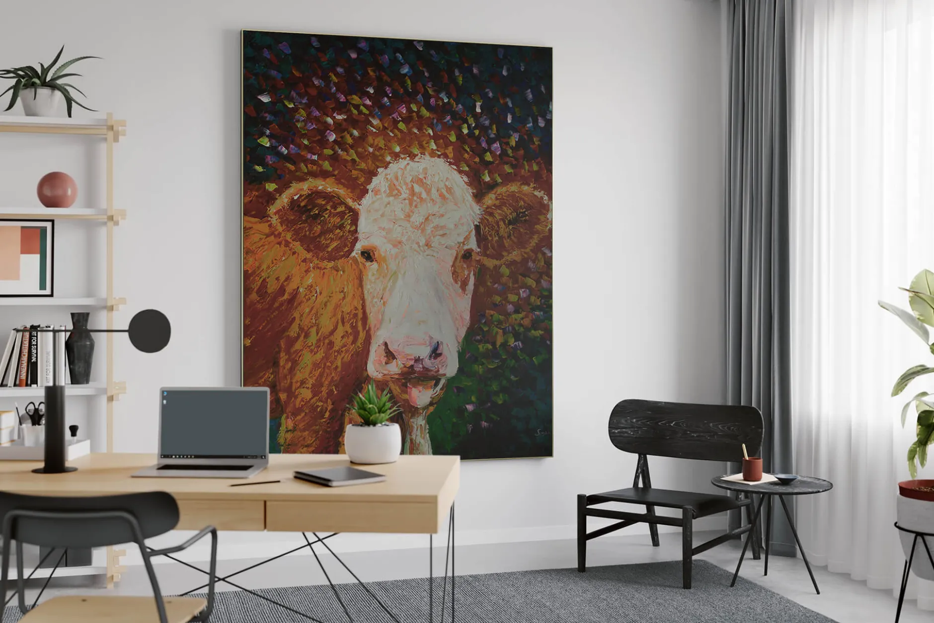 XXL Öl Gemälde 'Joyful Cow' | Handgemaltes Unikat