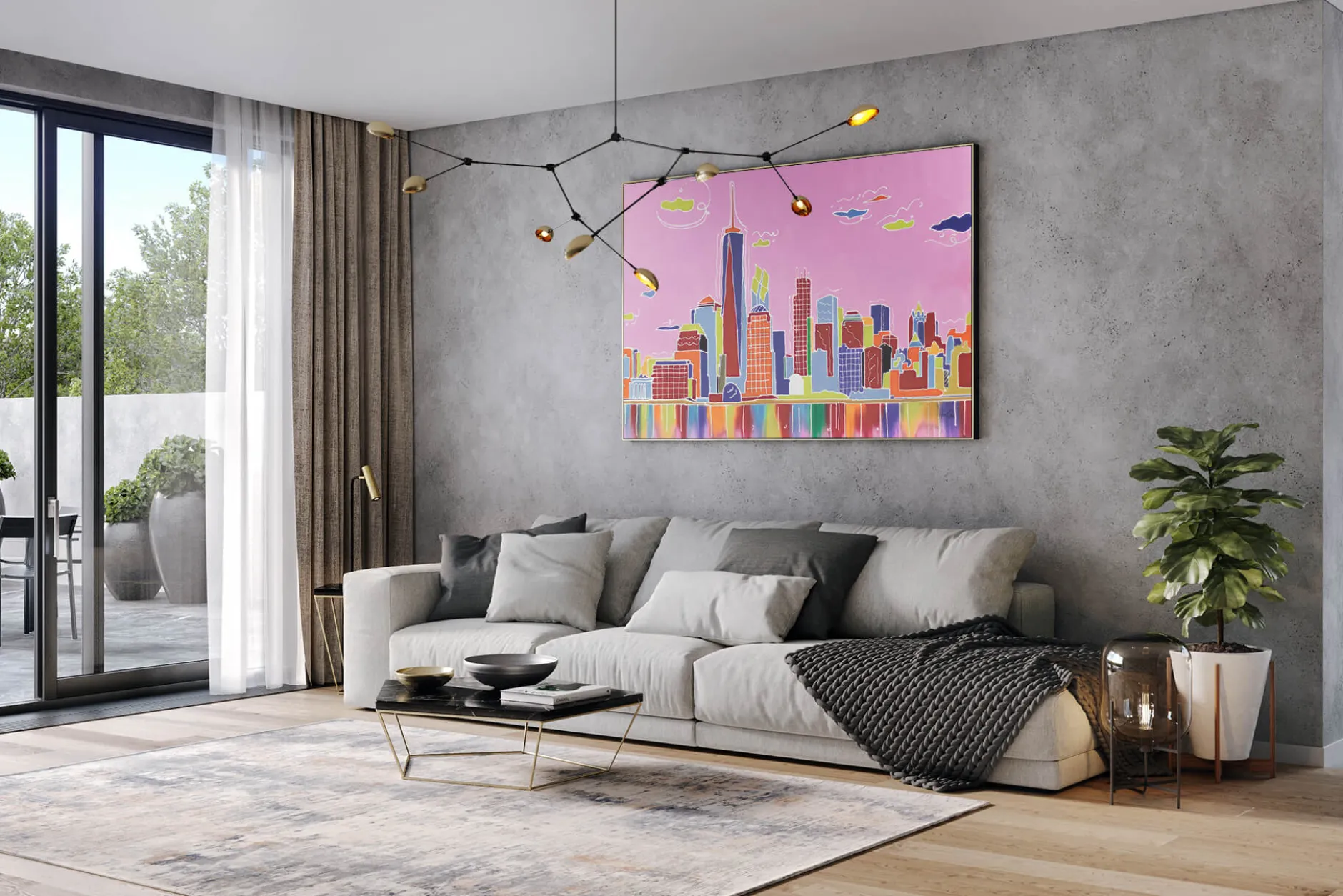 XXL Öl Gemälde 'Kaleidoscopic Skyline' | Handgemaltes Unikat