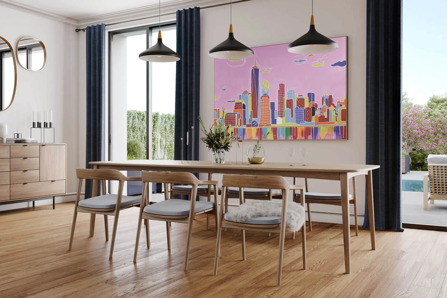 XXL Öl Gemälde 'Kaleidoscopic Skyline' | Handgemaltes Unikat