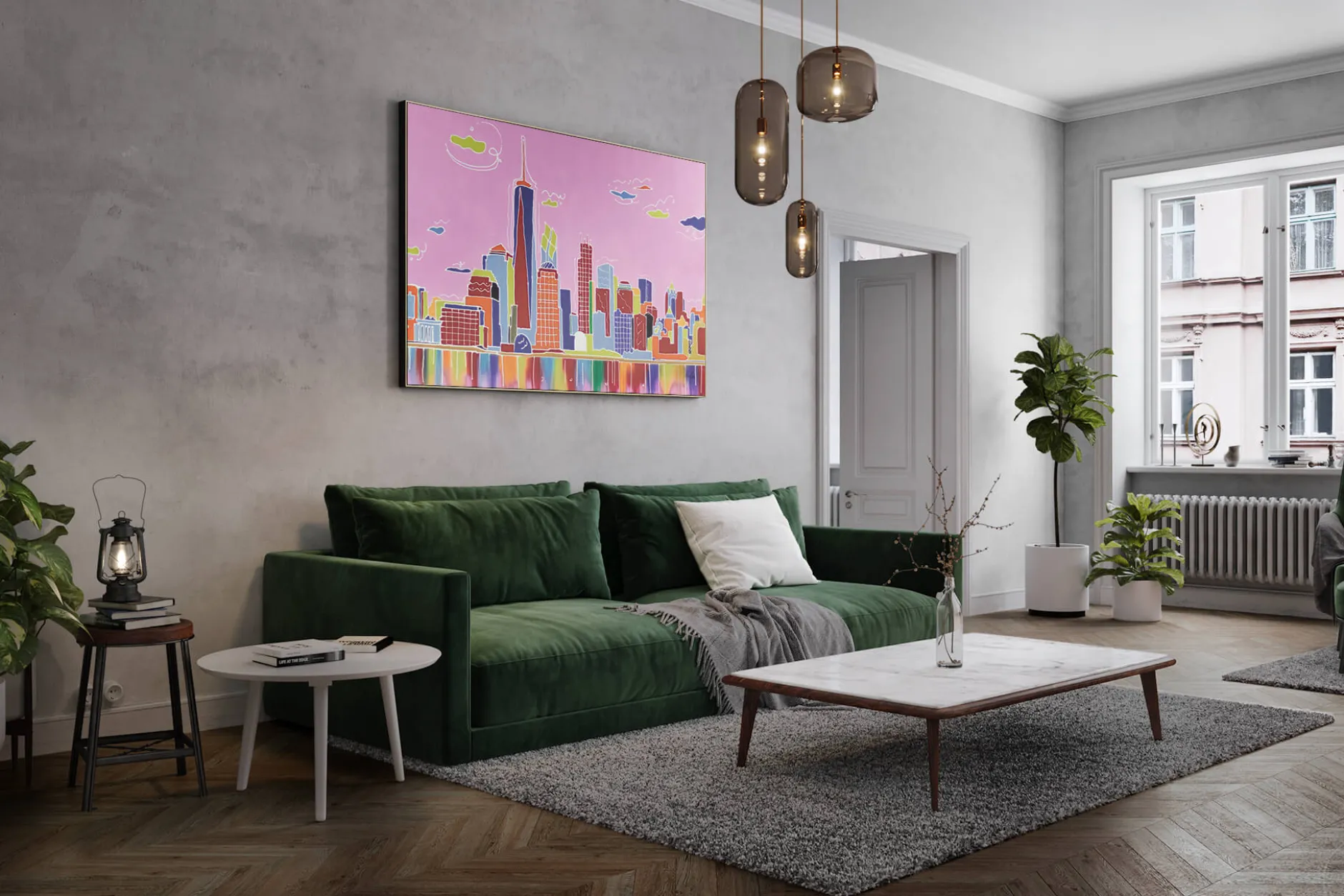 XXL Öl Gemälde 'Kaleidoscopic Skyline' | Handgemaltes Unikat