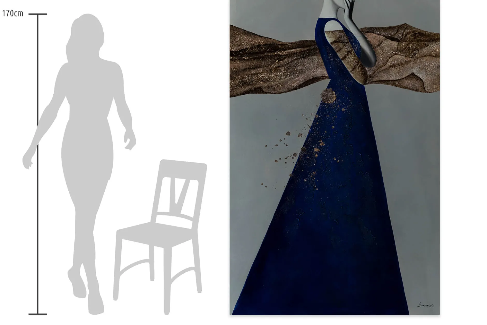 XXL Öl Gemälde 'Lady in Blue' | Handgemaltes Unikat