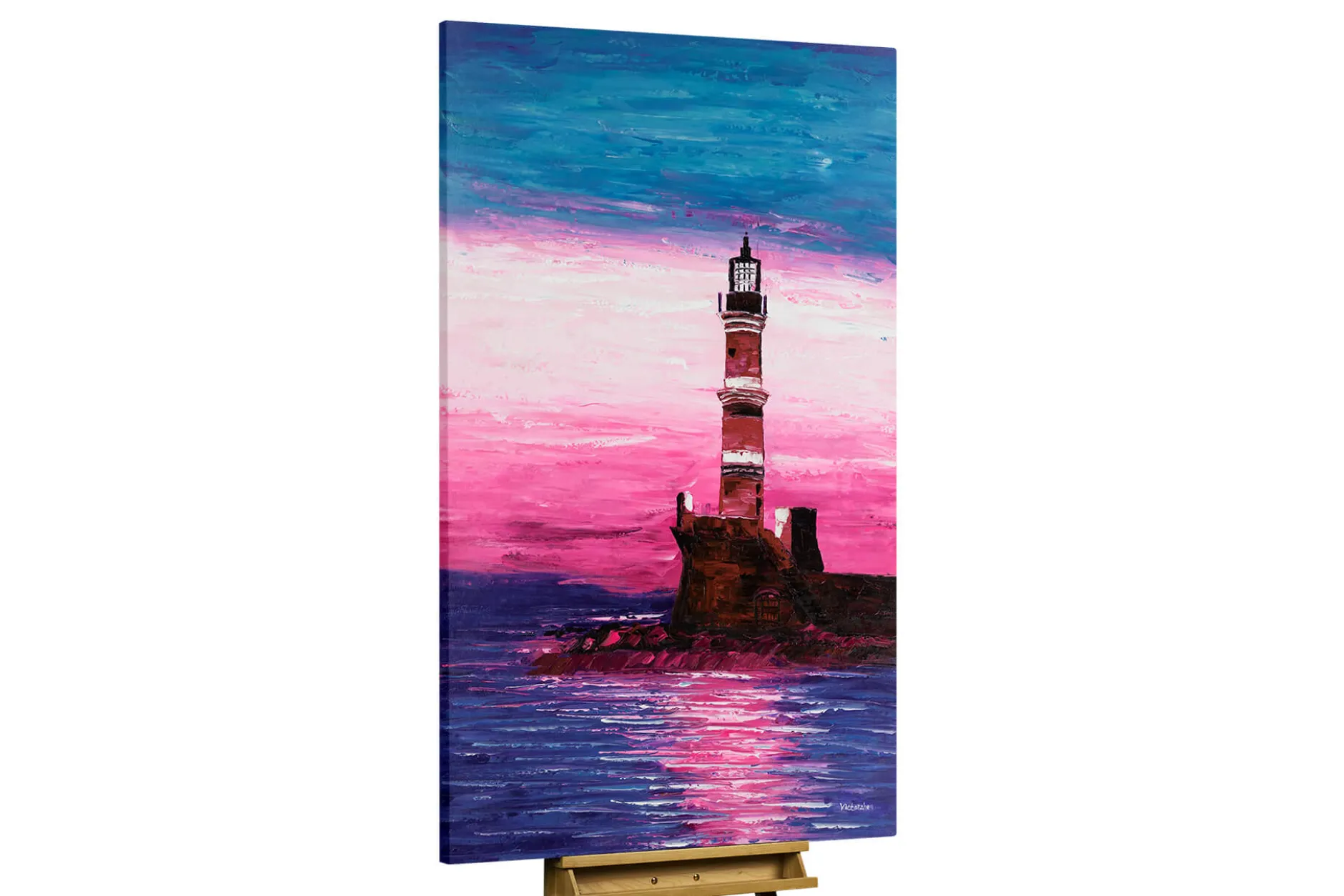 XXL Öl Gemälde 'Lighthouse at Dusk' | Handgemaltes Unikat
