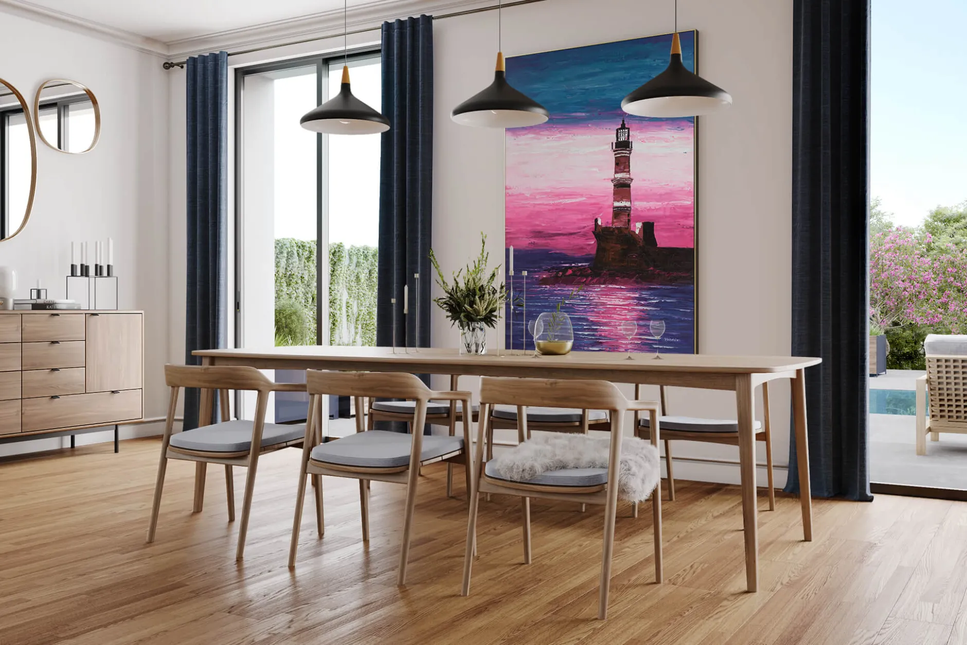 XXL Öl Gemälde 'Lighthouse at Dusk' | Handgemaltes Unikat