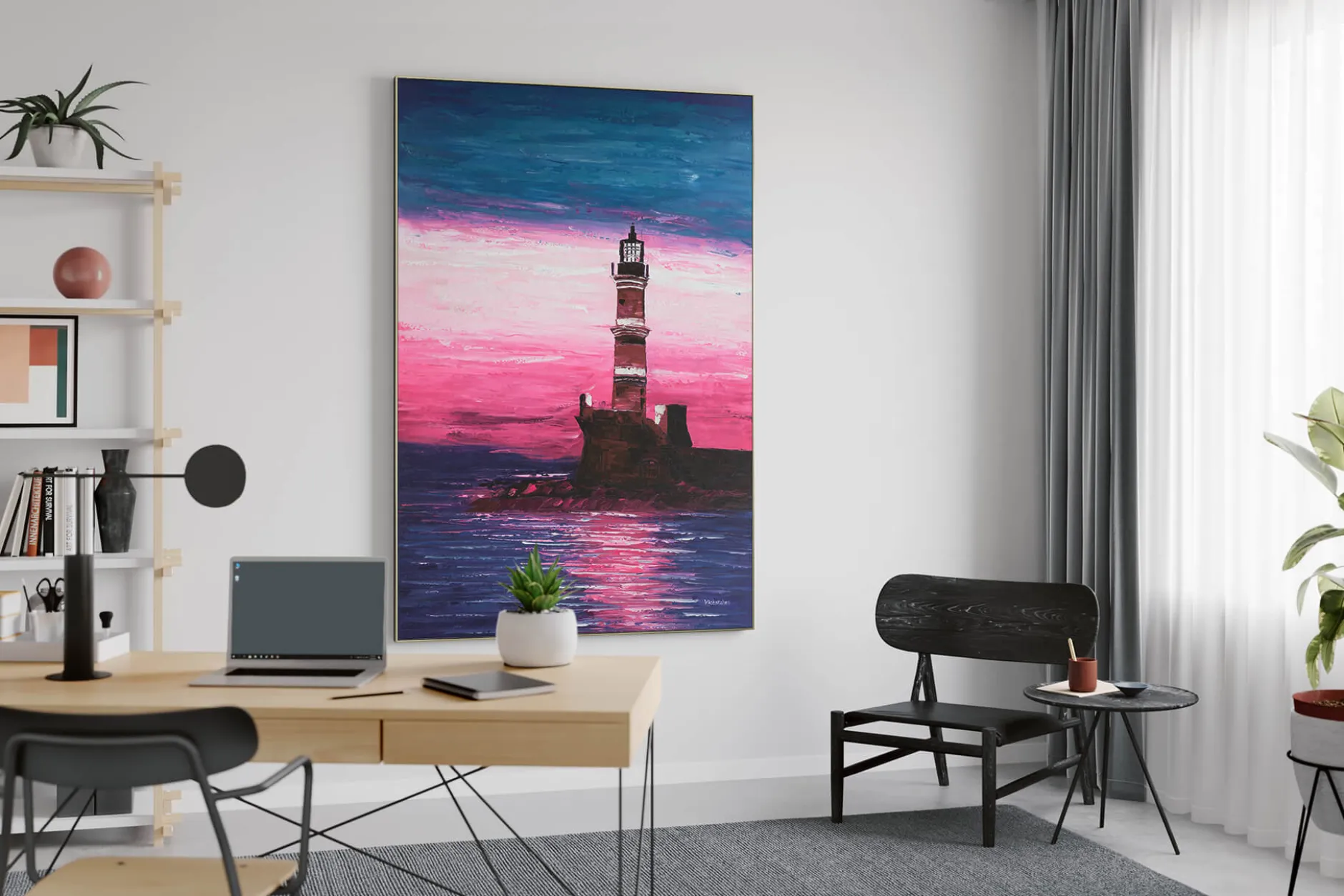 XXL Öl Gemälde 'Lighthouse at Dusk' | Handgemaltes Unikat