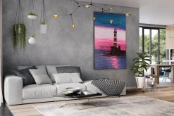 XXL Öl Gemälde 'Lighthouse at Dusk' | Handgemaltes Unikat