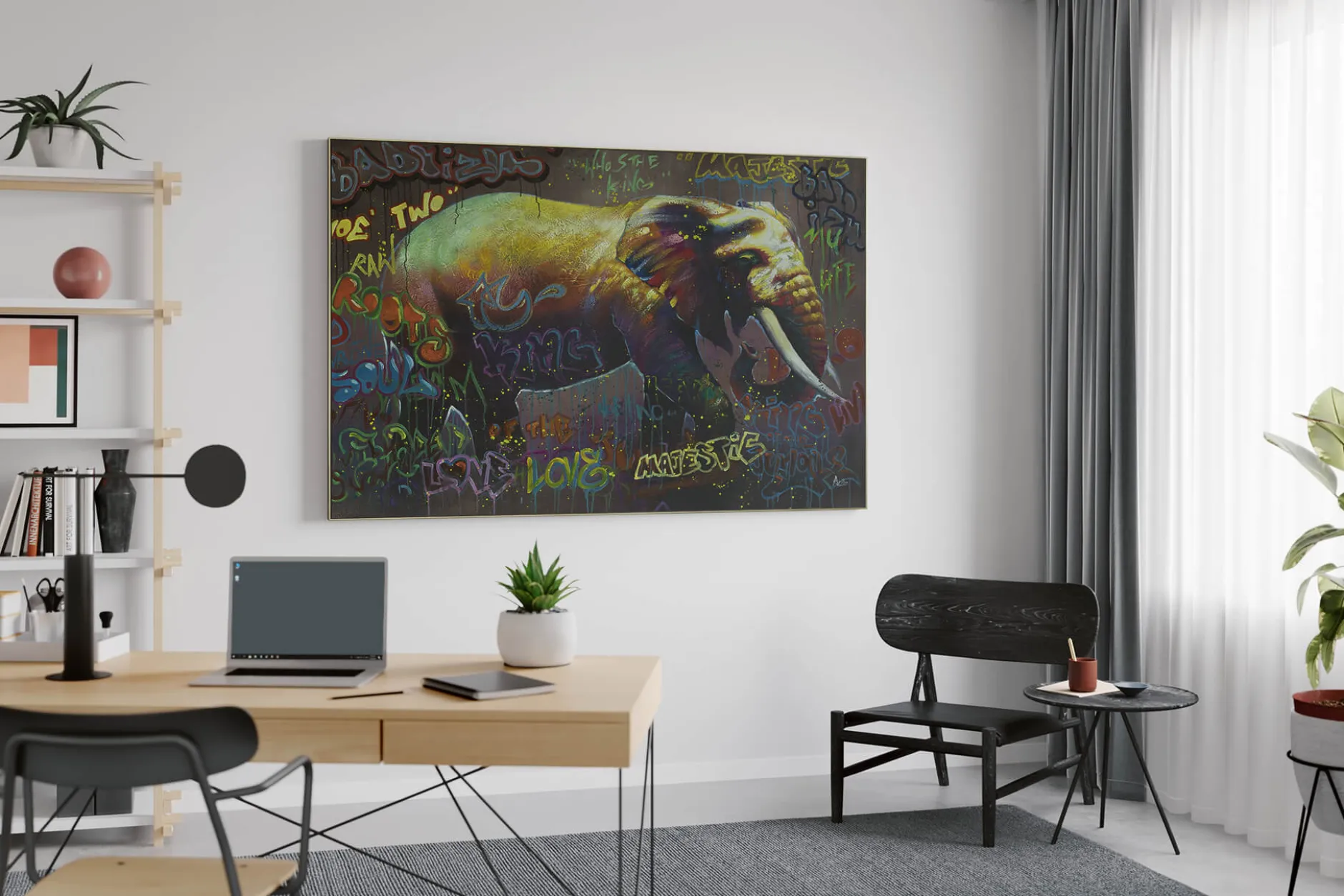 XXL Öl Gemälde 'Éléphant lumineux' | Handgemaltes Unikat