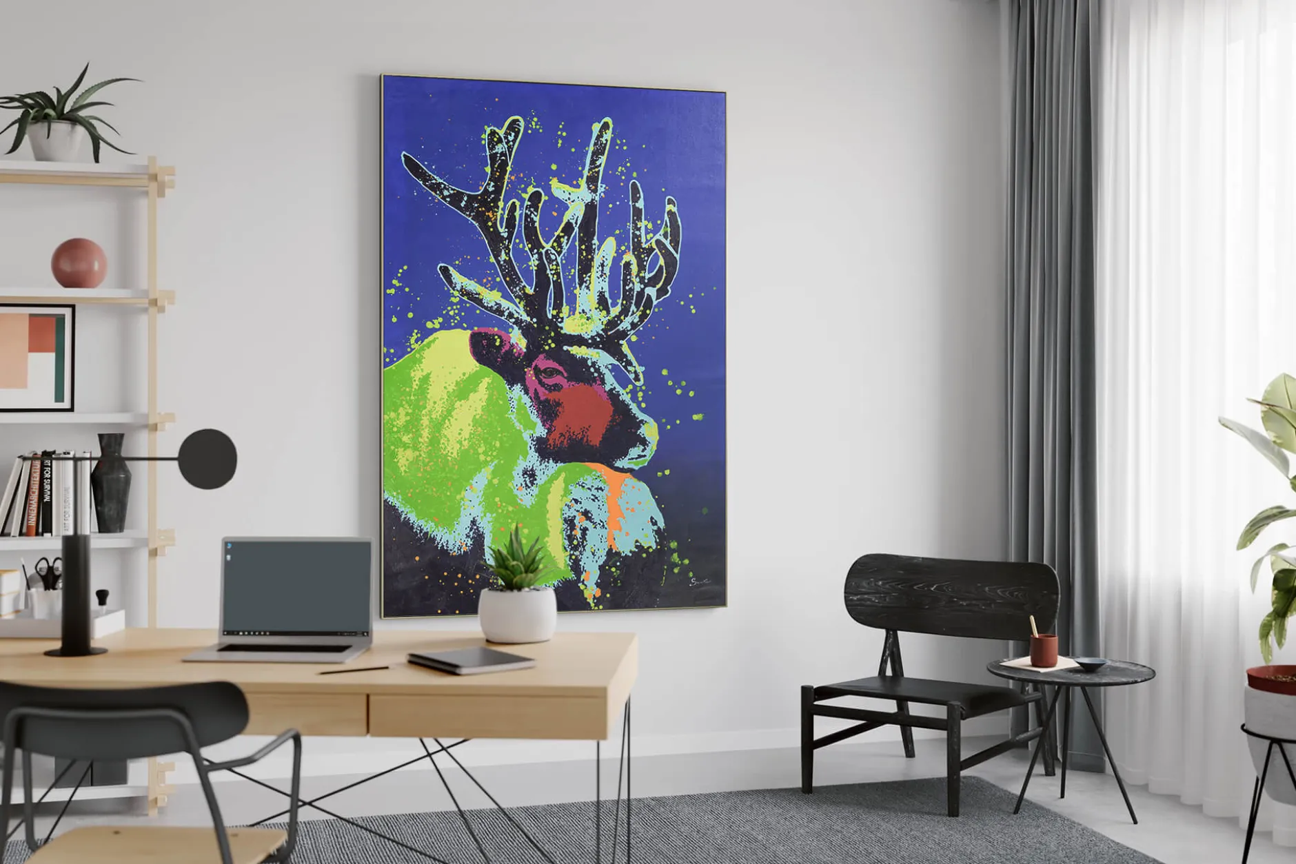 XXL Öl Gemälde 'Magical Reindeer' | Handgemaltes Unikat