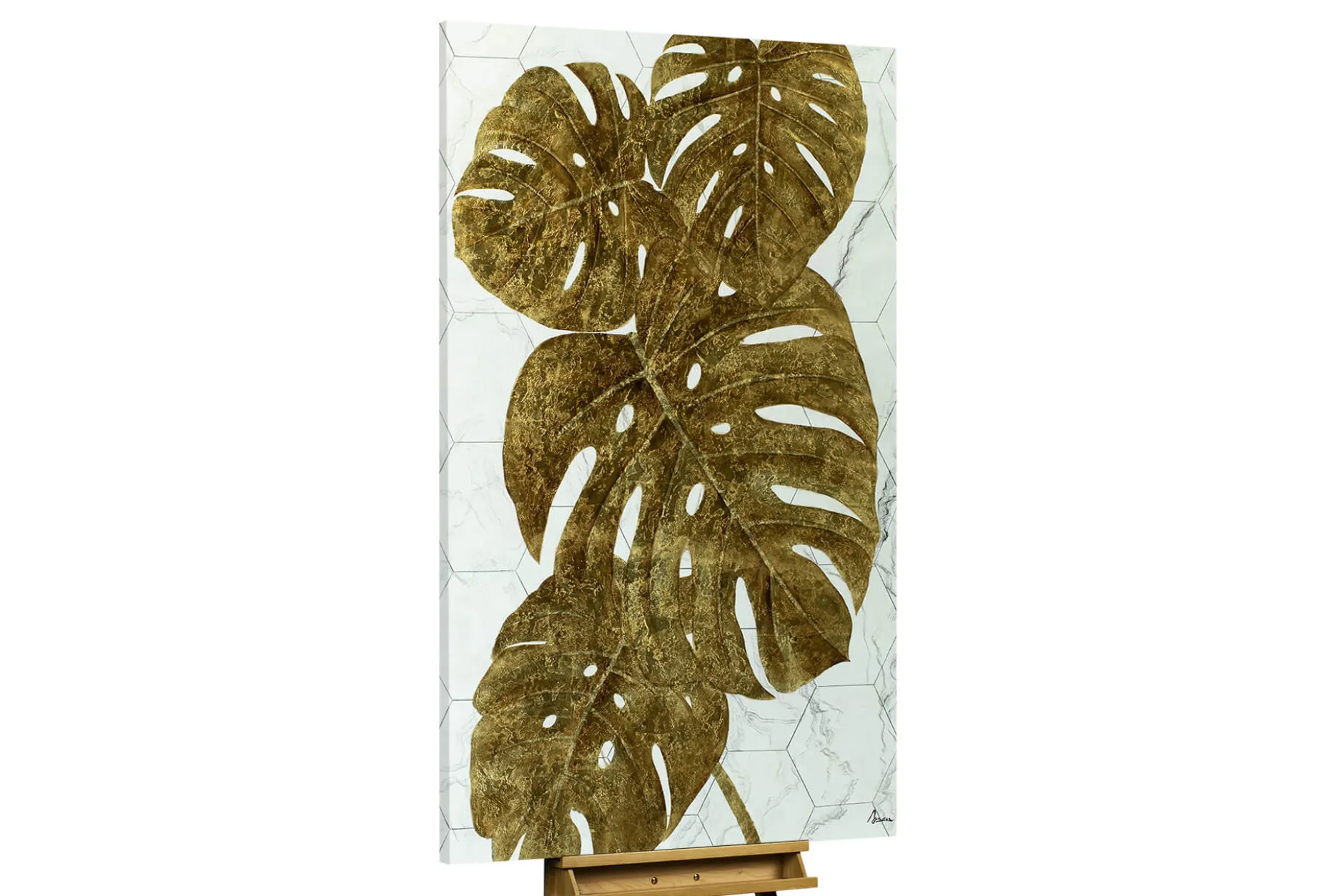 XXL Öl Gemälde 'Monstera on Marble' | Handgemaltes Unikat