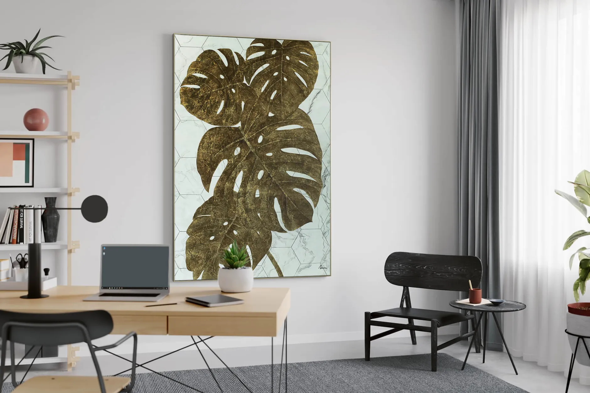 XXL Öl Gemälde 'Monstera on Marble' | Handgemaltes Unikat