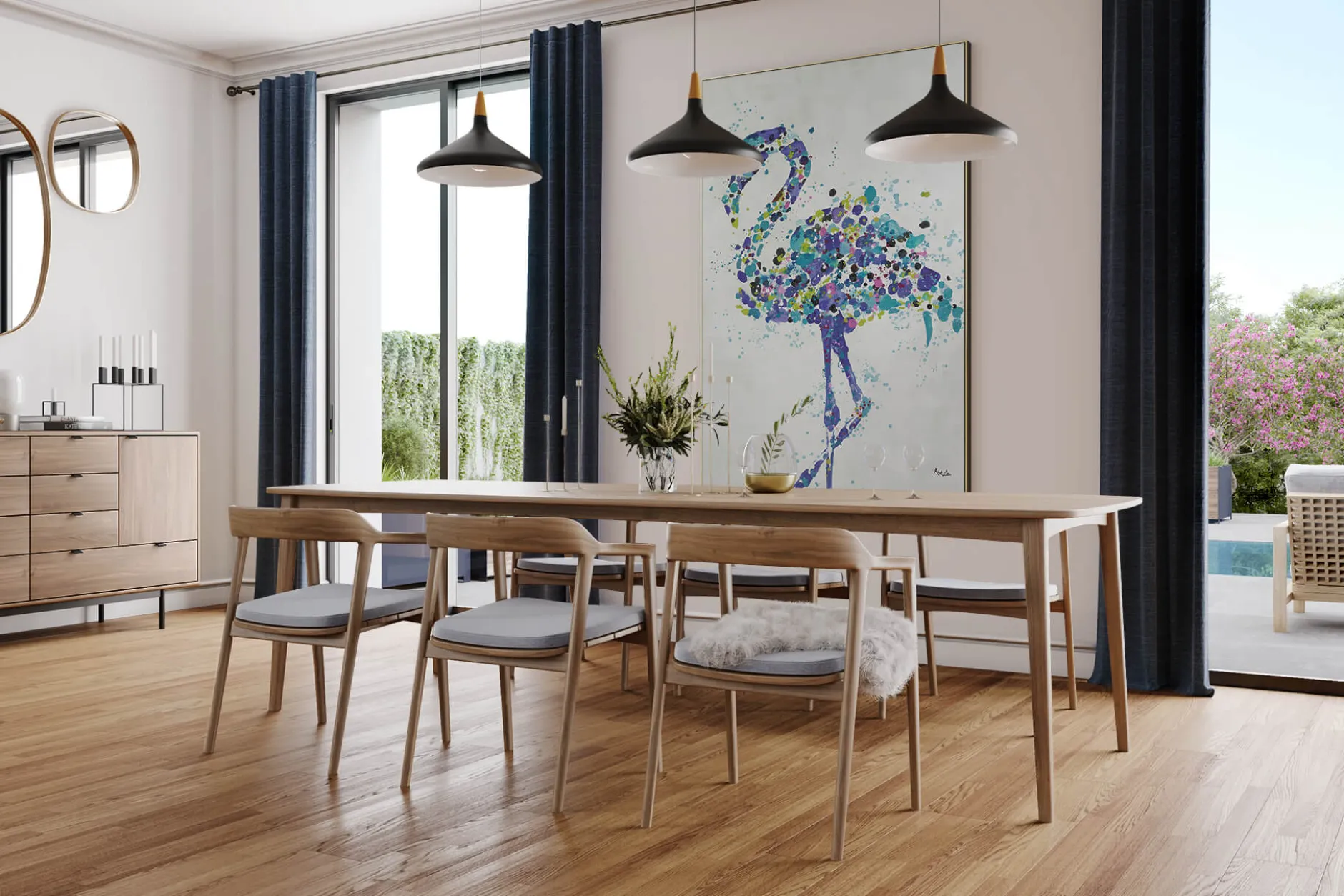 XXL Öl Gemälde 'Mr. Flamingo Dots' | Handgemaltes Unikat