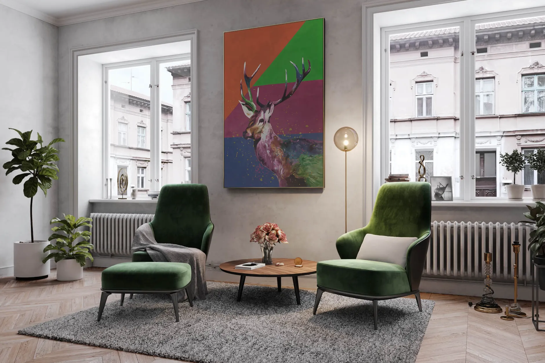 XXL Öl Gemälde 'Neon Deer' | Handgemaltes Unikat