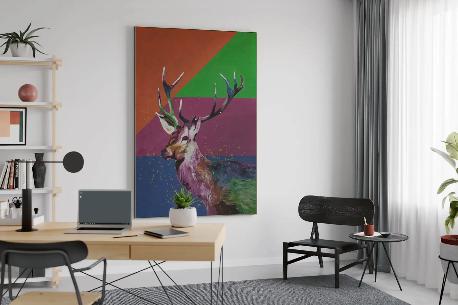 XXL Öl Gemälde 'Neon Deer' | Handgemaltes Unikat