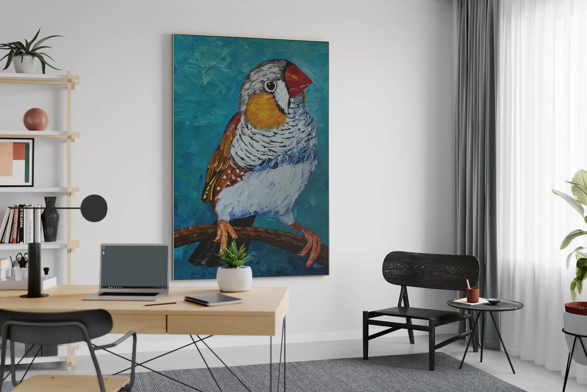 XXL Öl Gemälde 'Neugieriger Spatz' | Handgemaltes Unikat