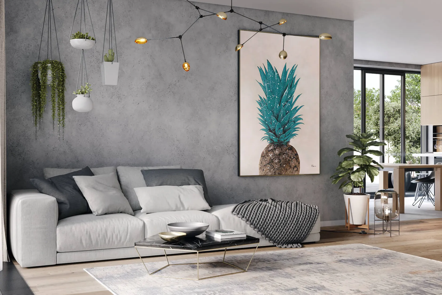 XXL Öl Gemälde 'Pineapple Love' | Handgemaltes Unikat