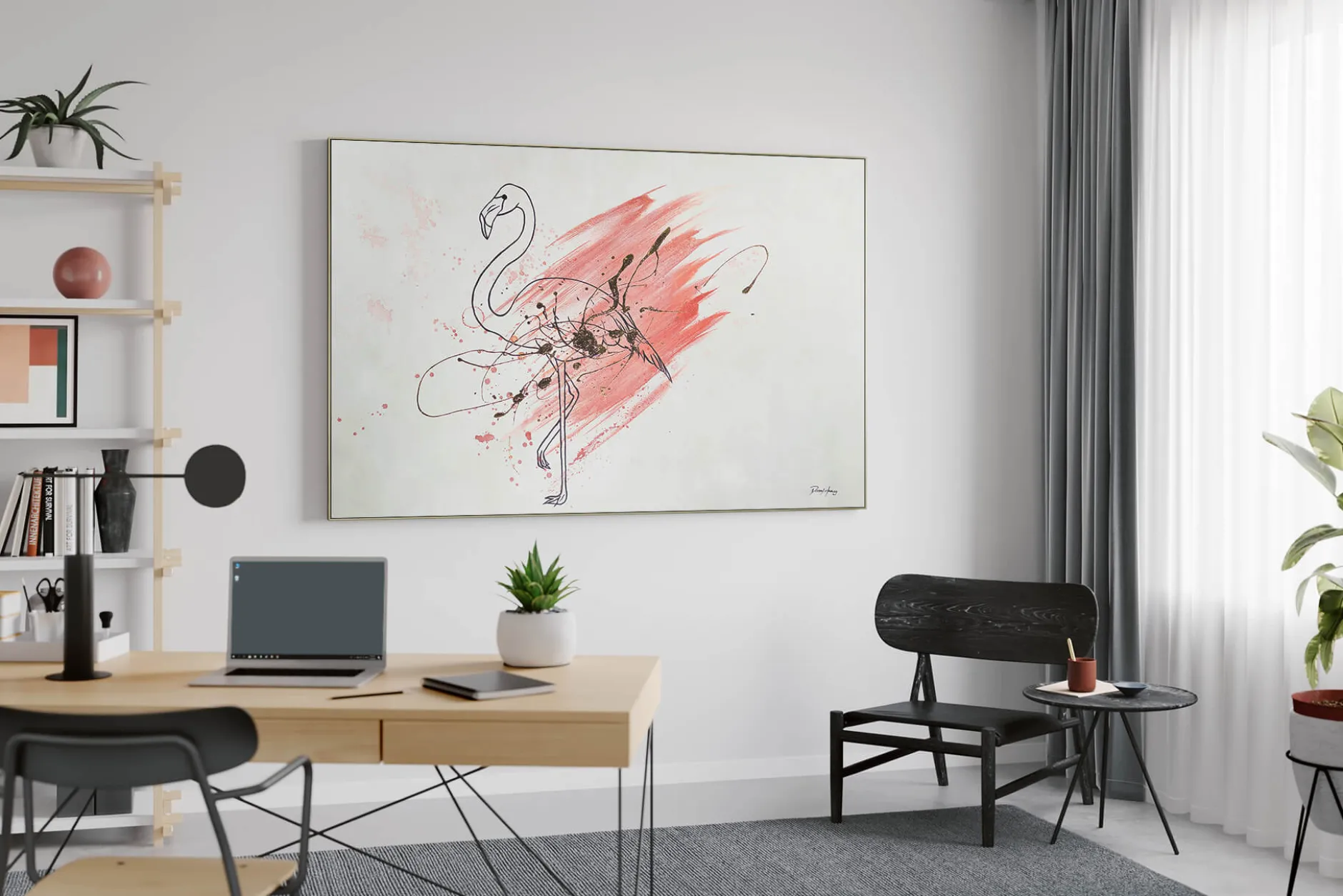 XXL Öl Gemälde 'Pink Flamingo' | Handgemaltes Unikat