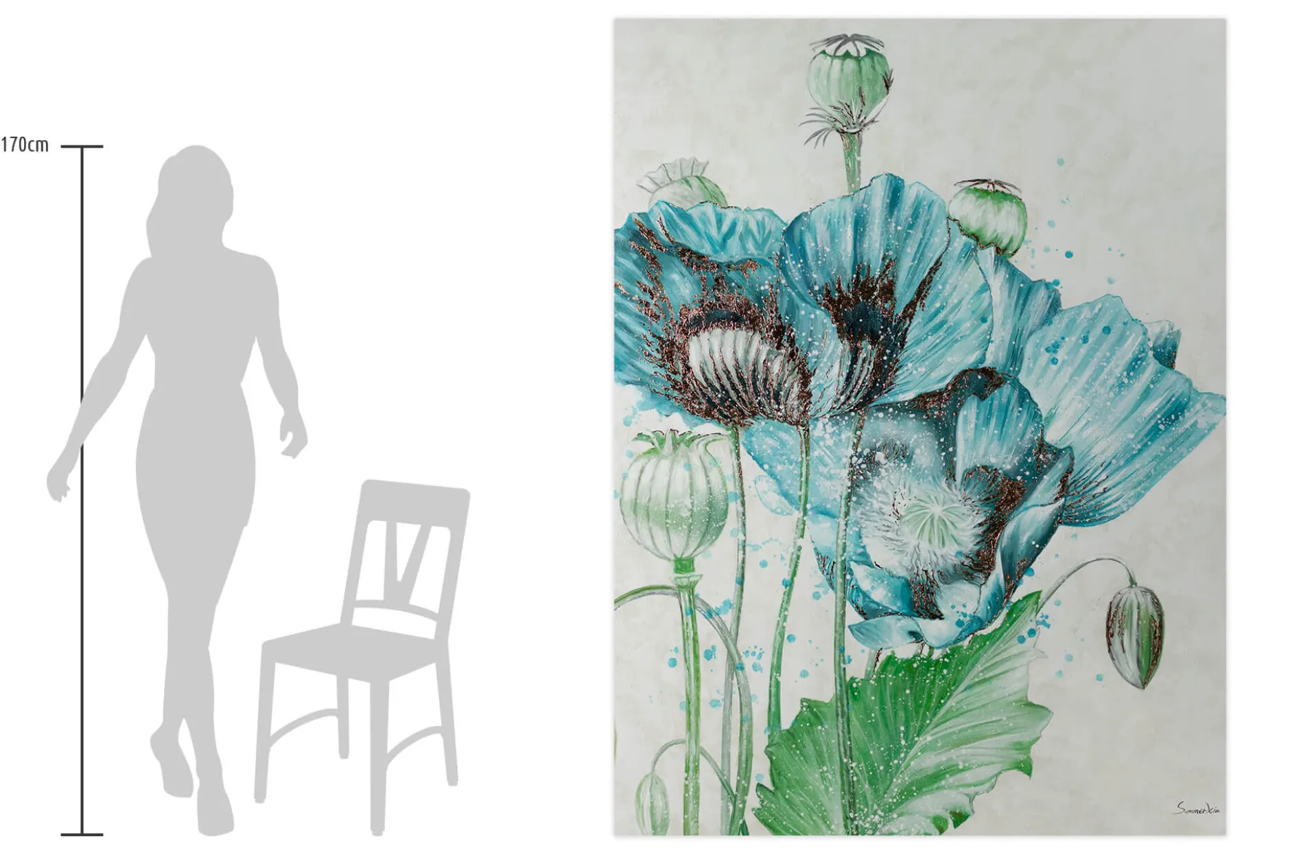 XXL Öl Gemälde 'Poppies in Blue' | Handgemaltes Unikat