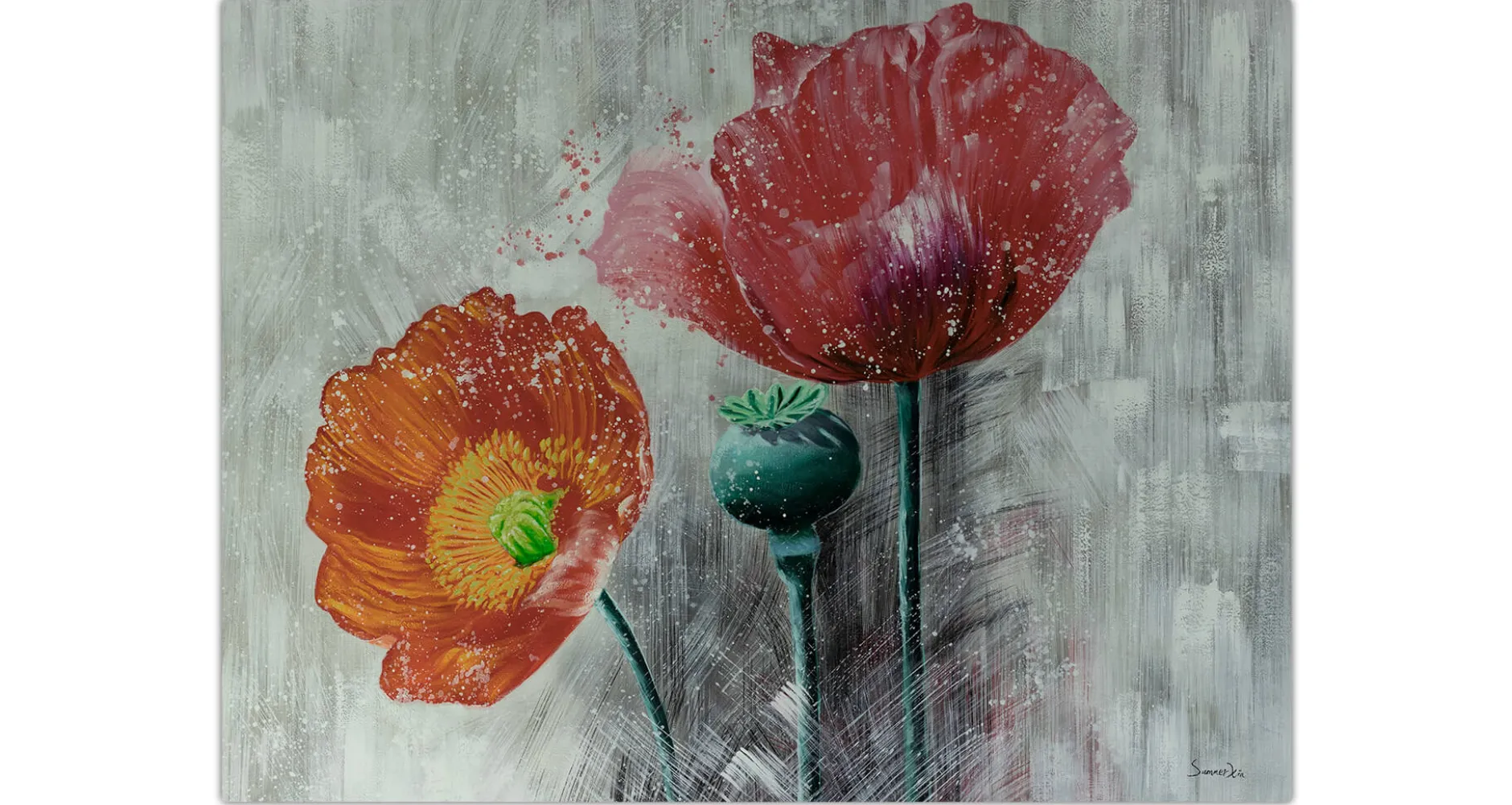 XXL Öl Gemälde 'Poppy Family' | Handgemaltes Unikat