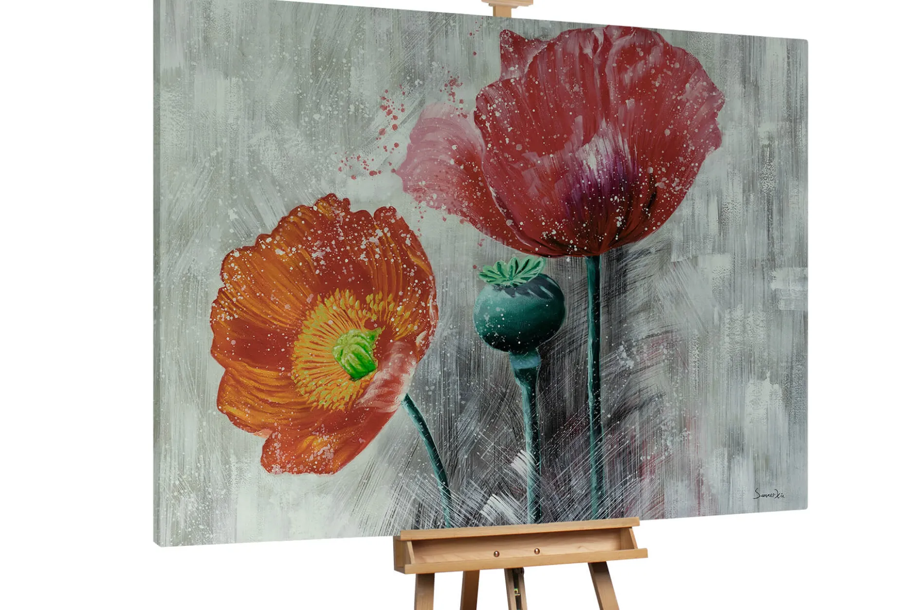 XXL Öl Gemälde 'Poppy Family' | Handgemaltes Unikat