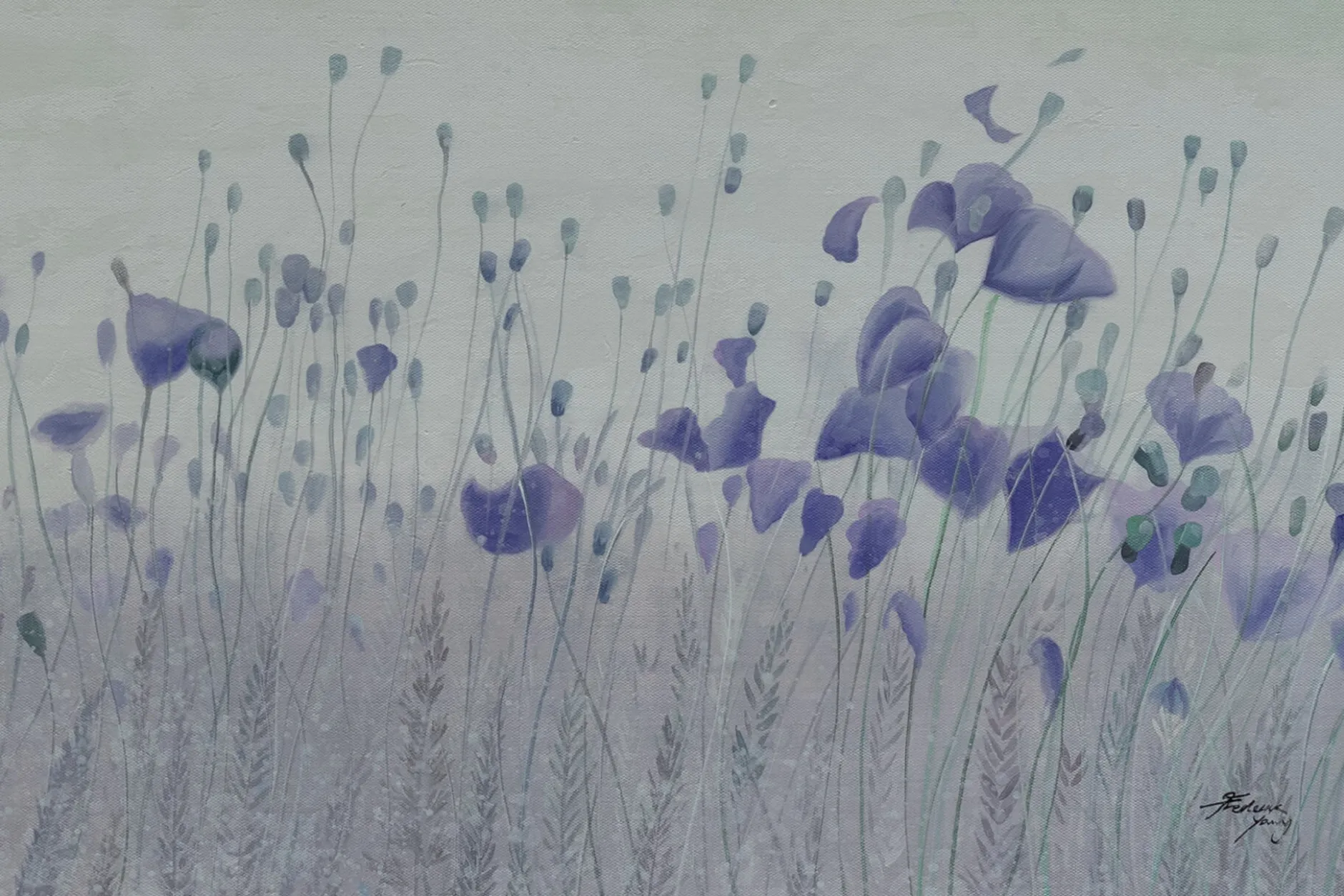 XXL Öl Gemälde 'Purple Poppy Field' | Handgemaltes Unikat
