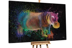 XXL Öl Gemälde 'Rainbow Hippo' | Handgemaltes Unikat