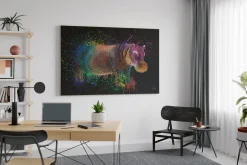 XXL Öl Gemälde 'Rainbow Hippo' | Handgemaltes Unikat